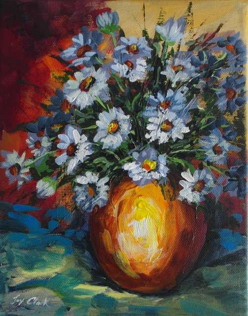 Crazy Wednesday Special... "Daisies in Vase" Acrylic Painting 20cm x 28cm
