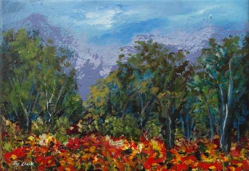 Crazy Wednesday Special... "Flower Field" Acrylic Painting 21cm x 30cm