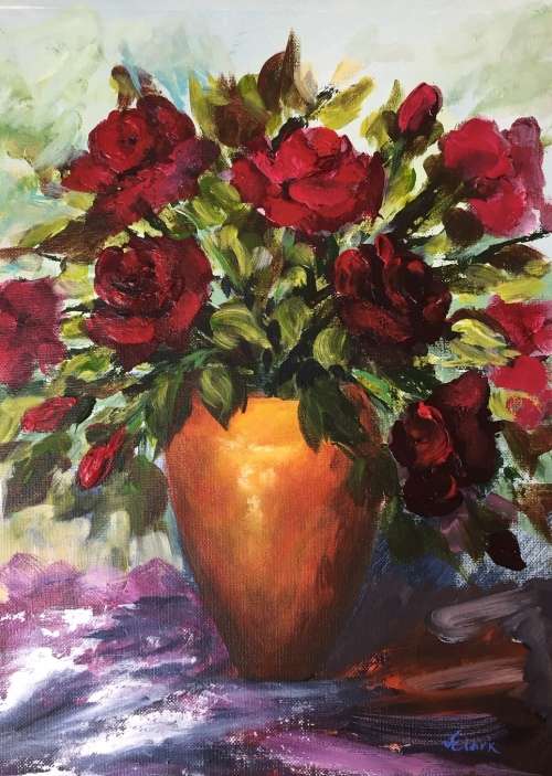 "Red Roses" Original Painting by S.A. Artist, Joy Clark