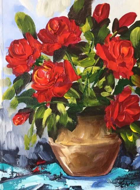 A beautiful floral Original Painting by S.A. Artist, Joy Clark "Be My Valentine"