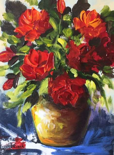 A beautiful floral Original Painting by S.A. Artist, Joy Clark "Be My Valentine"