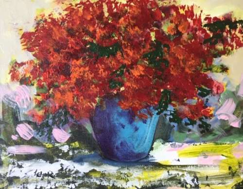 A beautiful floral Original Painting by S.A. Artist, Joy Clark "Be My Valentine"