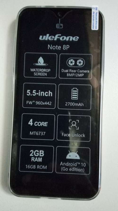 Ulefone Note 8P Android 10, 4G LTE, 2 sim card, Face ID, 55 inch