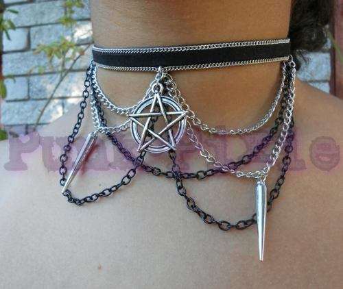 gothic / pagan chain pentagram choker