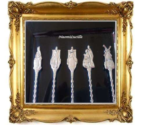 ** LOVELY SET OF FIVE MARKED, MADE IN HOLLAND - COLLECTORS SILVER COLOR TEASPOONS **