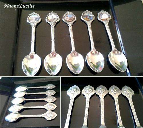 ** PRETTY SET OF FIVE MARKED, MADE IN NEW ZEALAND - COLLECTORS' CORNER, SILVER COLOR TEASPOONS **