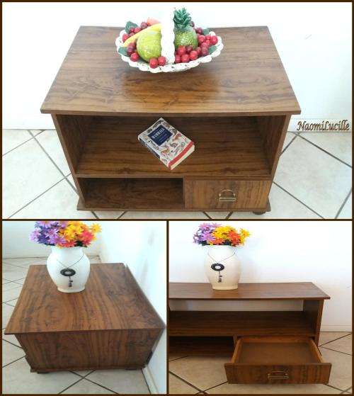 LOVELY OLD/VINTAGE? [RETRO?] LARGE TV STAND WITH RACK AND DRAWER ON CASTORS - VERY VERSATILE ITEM