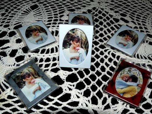 ***SET OF SIX SMALL METAL AND GLASS STANDING OR HANGING PICTURE FRAMES-LOVELY DECOR