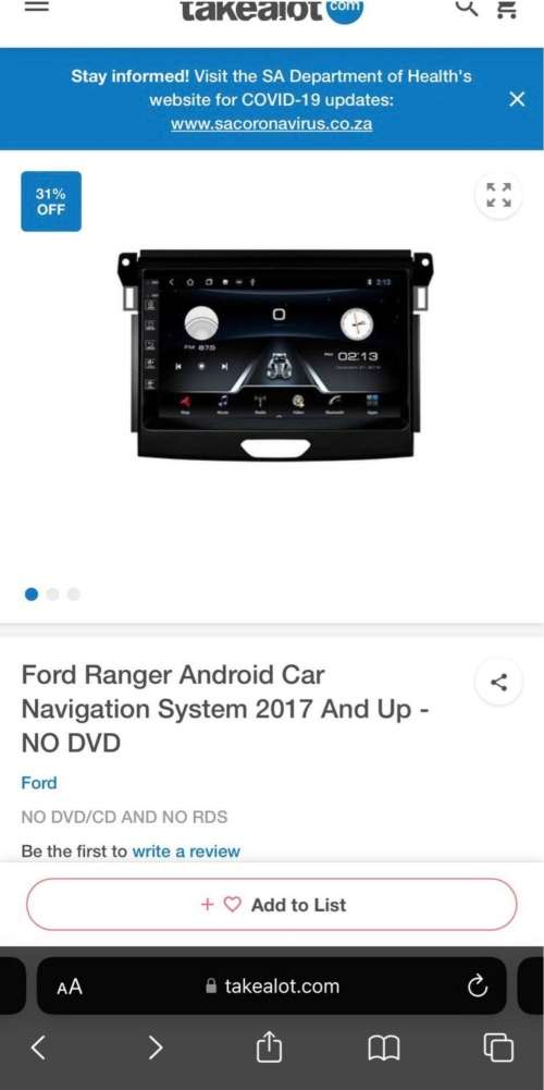 Ford Ranger Android Car Navigation System 2017 And Up - NO DVD/CD