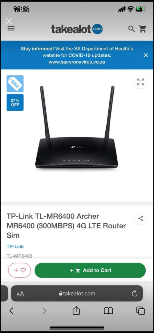 TP-Link TL-MR6400 Archer MR6400 (300MBPS) 4G LTE Router Simcard