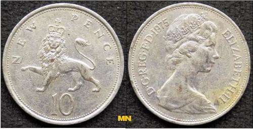 Great Britain  - 10 New pence - 1975