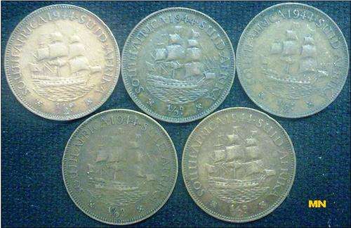 1944 SAU half pennies. 1/2D. (5 available to use as fillers. F grade)