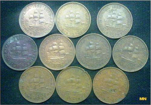 1952 SAU half pennies. 1/2D. (10 available to use as fillers. F grade)