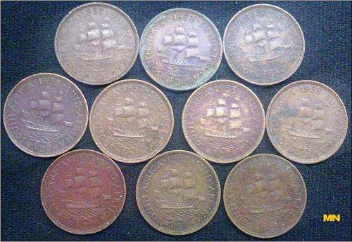 1953 SAU half pennies. 1/2D. (10 available to use as fillers. F grade)