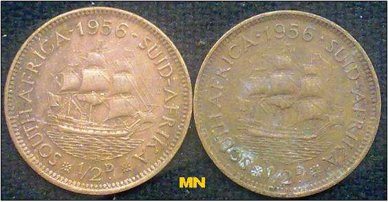 1956 SAU half pennie. 1/2D. ( 2 available to use as fillers. F grade)