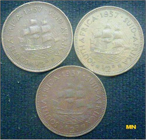 1957 SAU 1/2D. Half penny. ( 3 available to use as fillers. F grade)