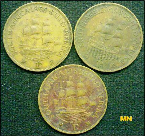 1950 SAU penny. 1D (3 available. use as fillers. F grade)