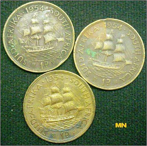 1954 SAU penny. 1d (3 available to use as fillers. F grade)