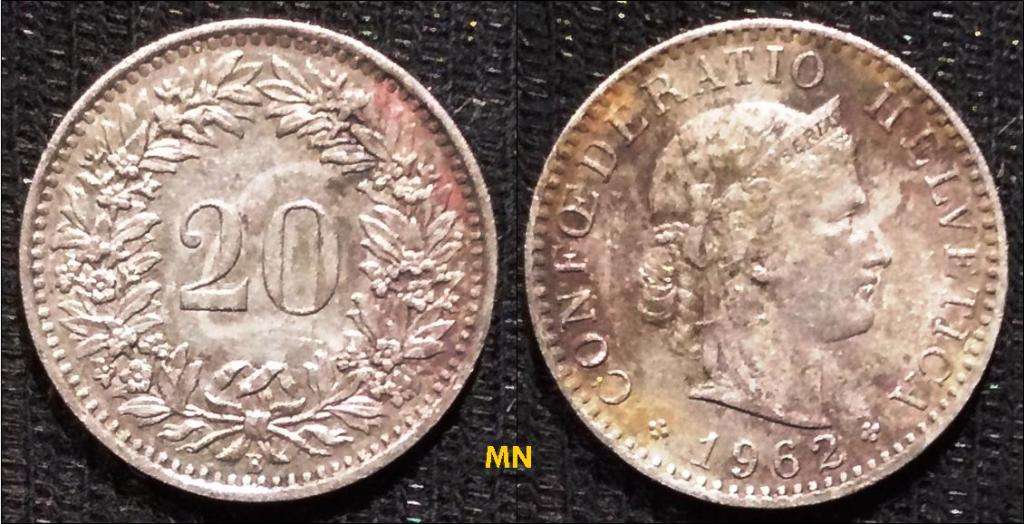 Switzerland - 20 Rappen Libertas, copper-nickel - 1962