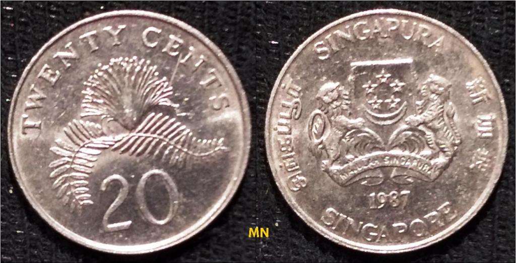 Singapore 20 Cents ribbon upwards - 1987
