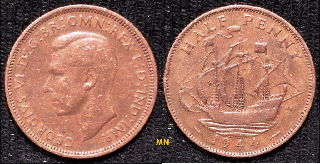 United Kingdom ½ Penny - George VI with `IND:IMP` - 1944