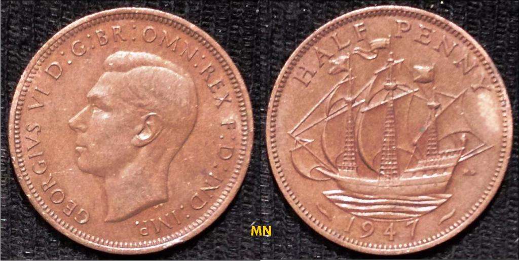 United Kingdom ½ Penny - George VI with `IND:IMP` - 1947
