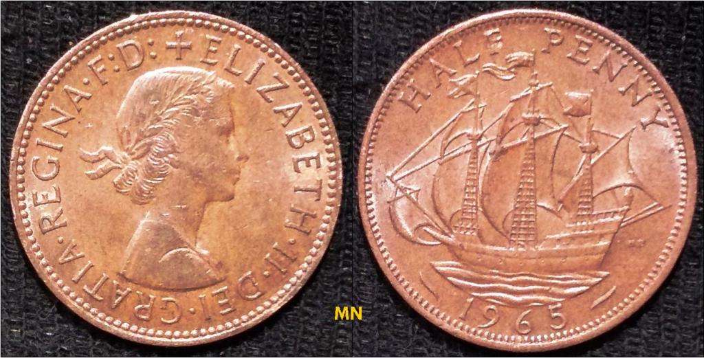 United Kingdom ½ Penny - Elizabeth II 1st portrait, without `BRITT:OMN` - 1965