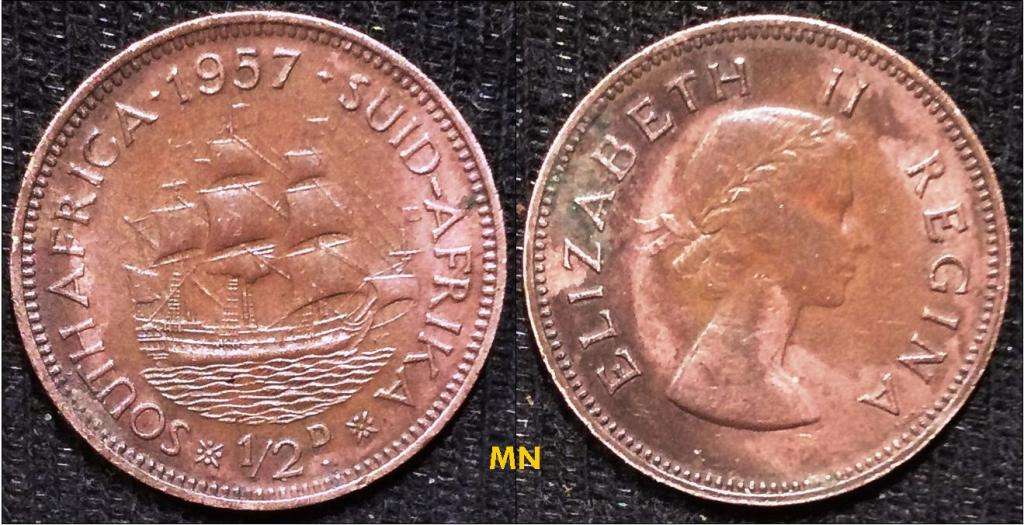 South Africa ½ Penny - Elizabeth II 1st portrait - 1957