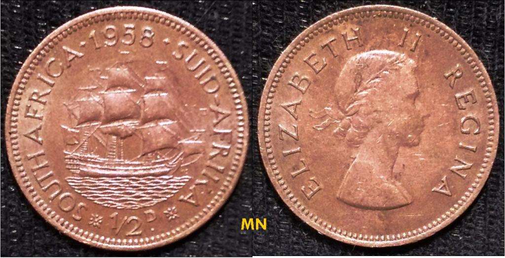 South Africa ½ Penny - Elizabeth II 1st portrait - 1958