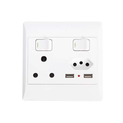 Pack of 4 Wall Sockets( 1 x 2 Point, 1 x 3 Point and 2 x USB ports)
