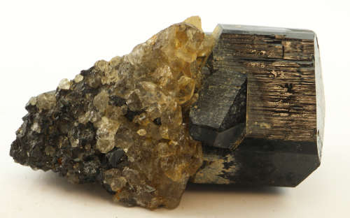 Quartz on black Tourmaline, Erongo Mnt Region, Namibia