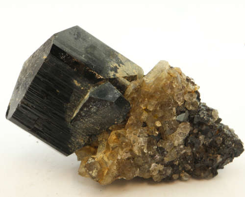 Quartz on black Tourmaline, Erongo Mnt Region, Namibia