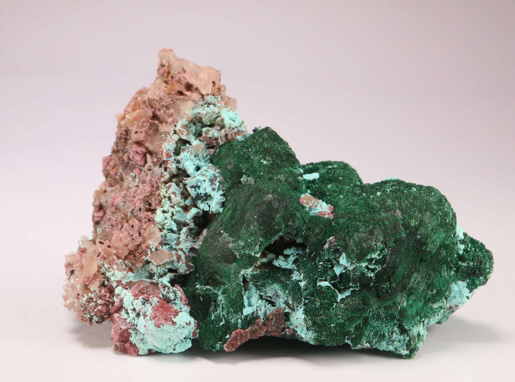 Malachite on Cobaltoan Calcite Cluster, Mashamba West Mine, DRC