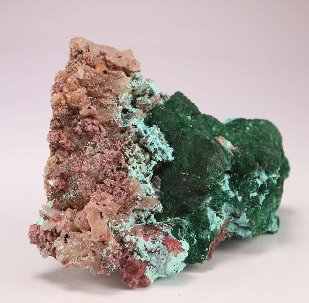 Malachite on Cobaltoan Calcite Cluster, Mashamba West Mine, DRC