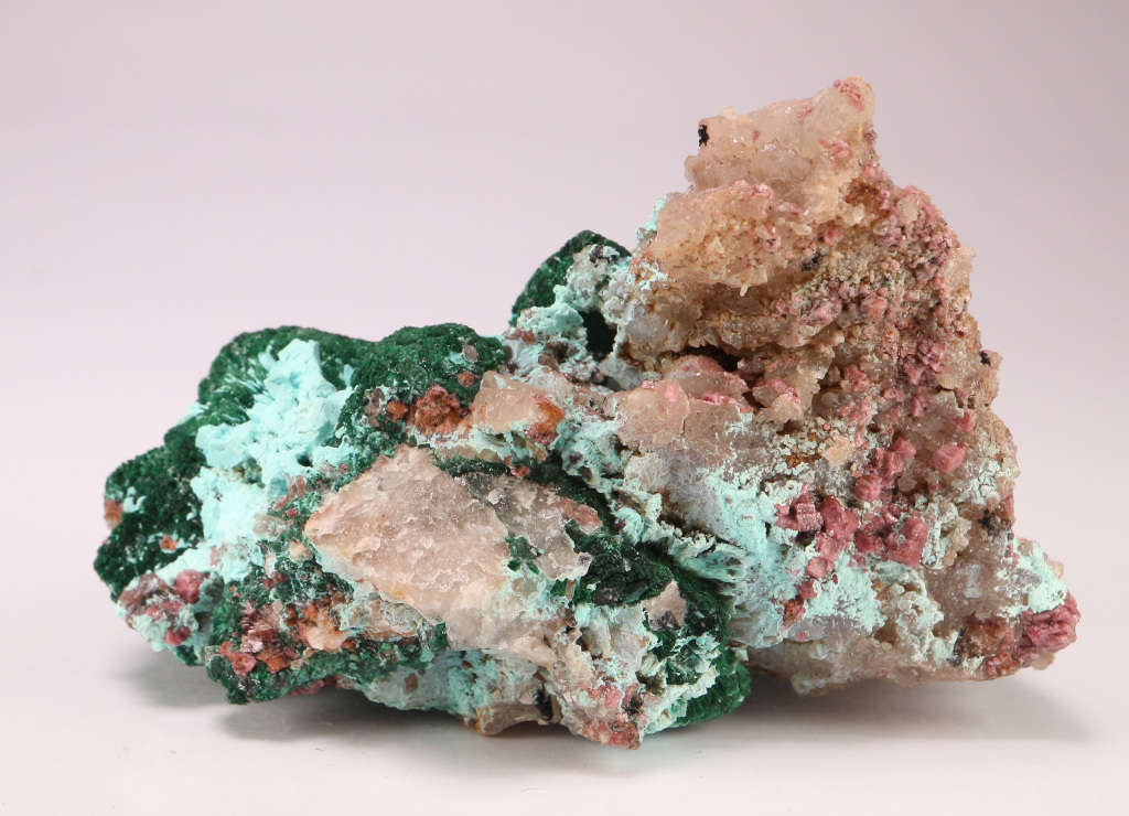 Malachite on Cobaltoan Calcite Cluster, Mashamba West Mine, DRC