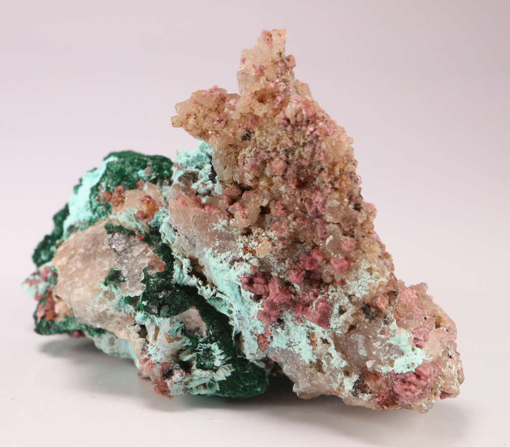 Malachite on Cobaltoan Calcite Cluster, Mashamba West Mine, DRC
