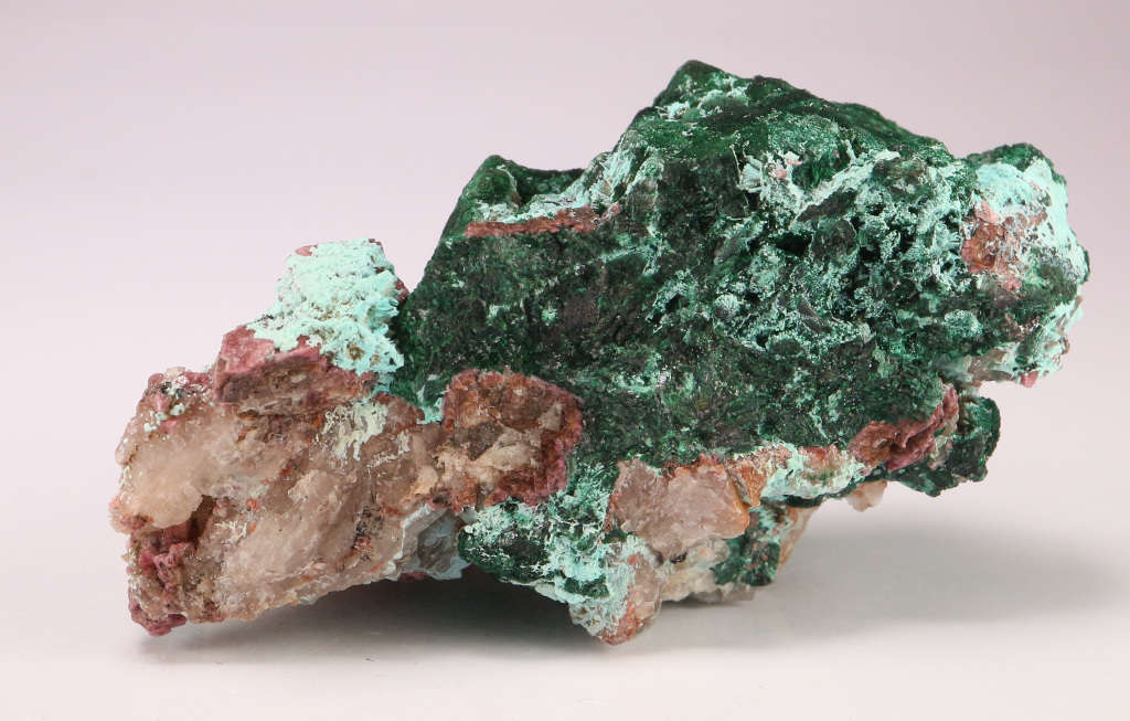 Malachite on Cobaltoan Calcite Cluster, Mashamba West Mine, DRC