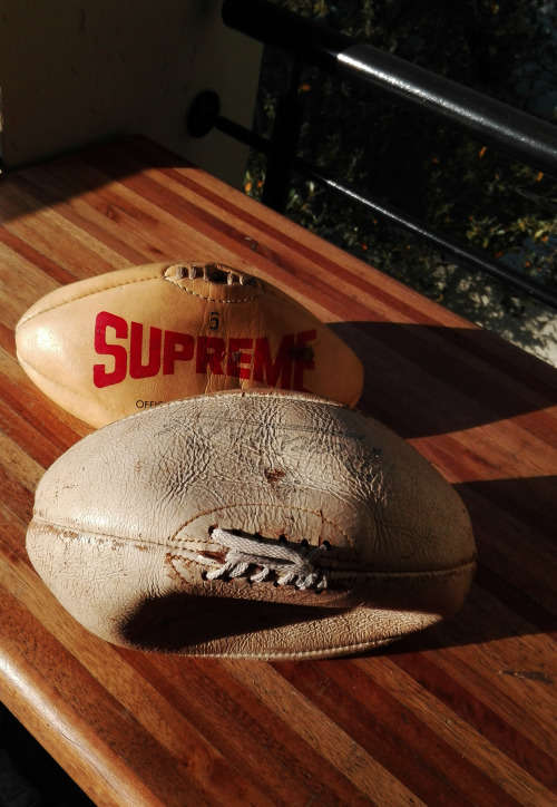 VINTAGE LEATHER RUGBY BALLS.