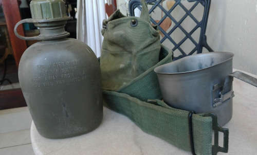 RHODESIA ARMY BELT AND WATER BOTTLE.