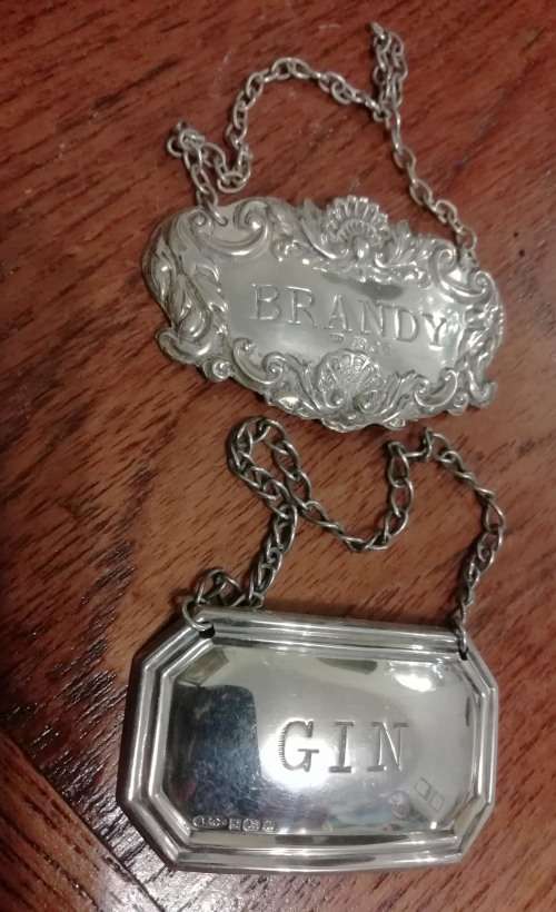 SILVER DECANTER LABELS.