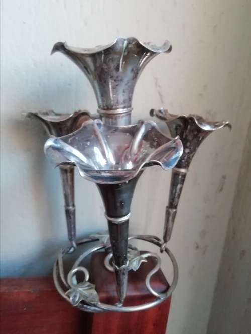 ANTIQUE ART DECO EPERGNE, AND DANISH CANDLE HOLDER. SILVER PLATED.