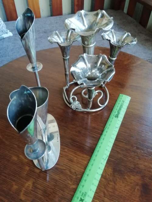 ANTIQUE ART DECO EPERGNE, AND DANISH CANDLE HOLDER. SILVER PLATED.