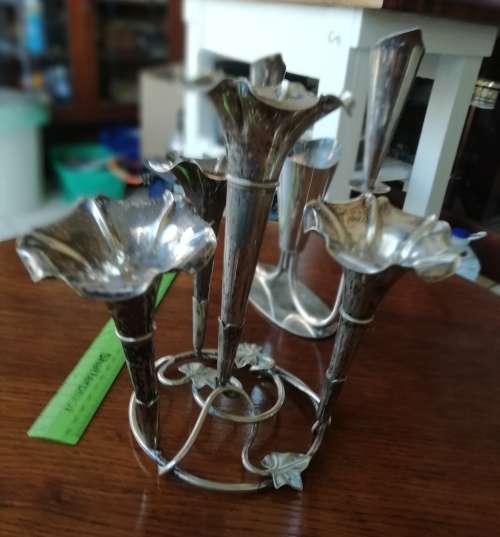 ANTIQUE ART DECO EPERGNE, AND DANISH CANDLE HOLDER. SILVER PLATED.