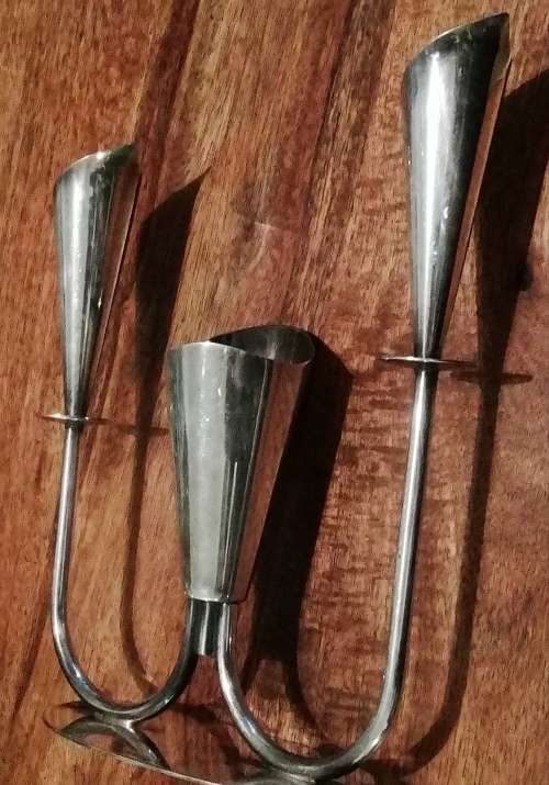 ANTIQUE ART DECO EPERGNE, AND DANISH CANDLE HOLDER. SILVER PLATED.