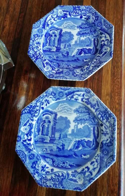 TWO COPELAND SPODE DINNER PLATES.