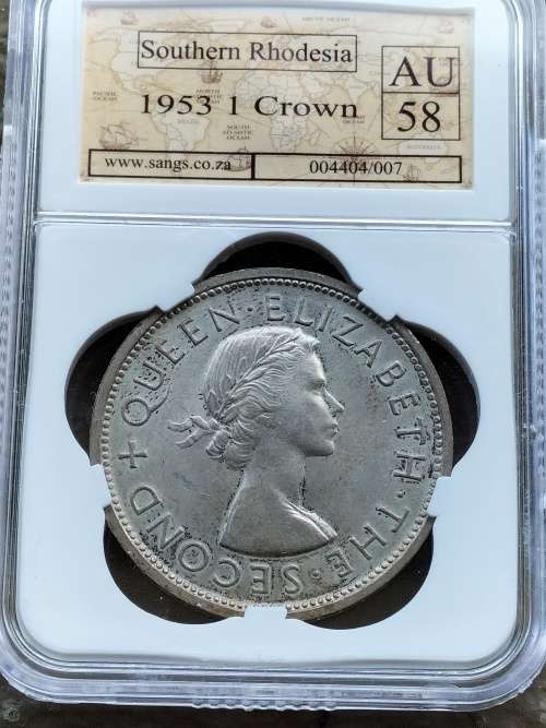 1953 CROWN. SOUTHERN RHODESIA. AU58.