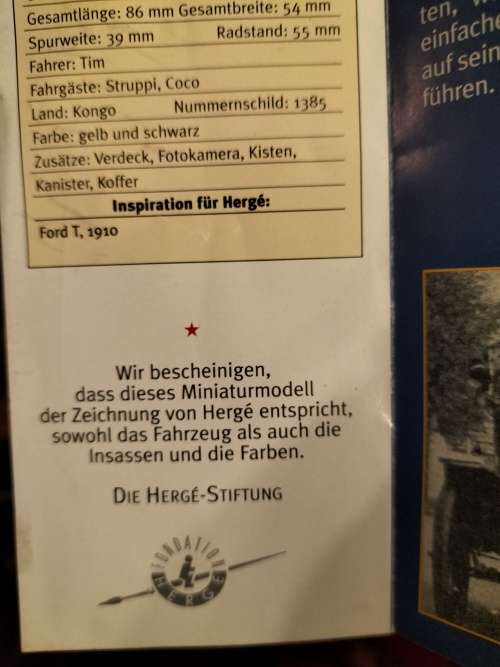 MODEL TOY. MODEL `T` FORD TINTIN AU CONGO.HERGE. . DIE CAST METAL. 1:43.