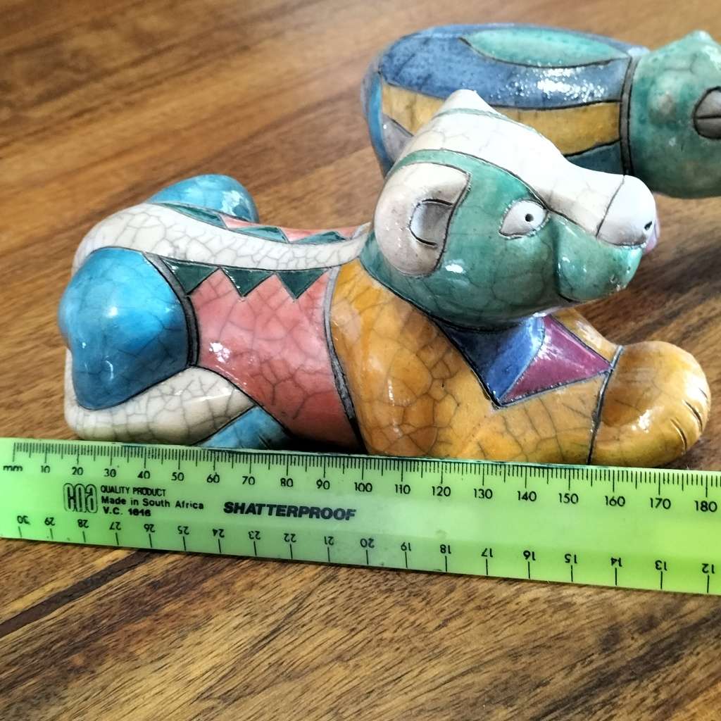 THREE, `S. A.` RAKU CERAMIC FIGURINES.