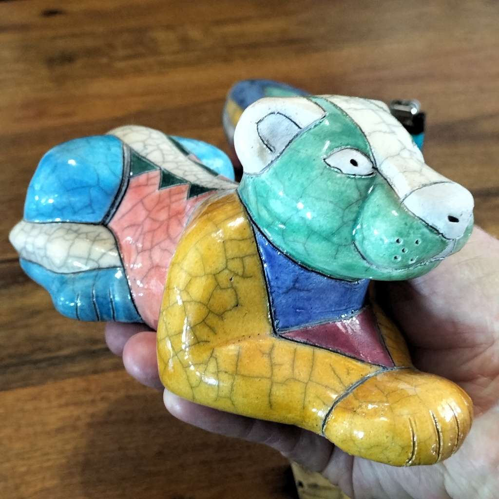 THREE, `S. A.` RAKU CERAMIC FIGURINES.