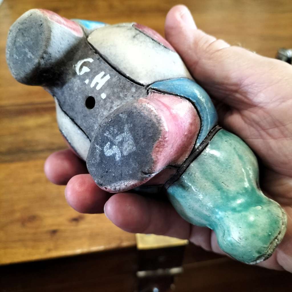 THREE, `S. A.` RAKU CERAMIC FIGURINES.